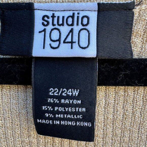 Studio 1940 Womens Beige Gold Metallic Open Knit Deep V-Neck Sweater 22/24W - Picture 4 of 10